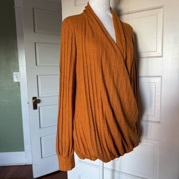 Maeve Anthropologie Rafela Hacci Surplice Top Ribbed Wrap M - Picture 6 of 12